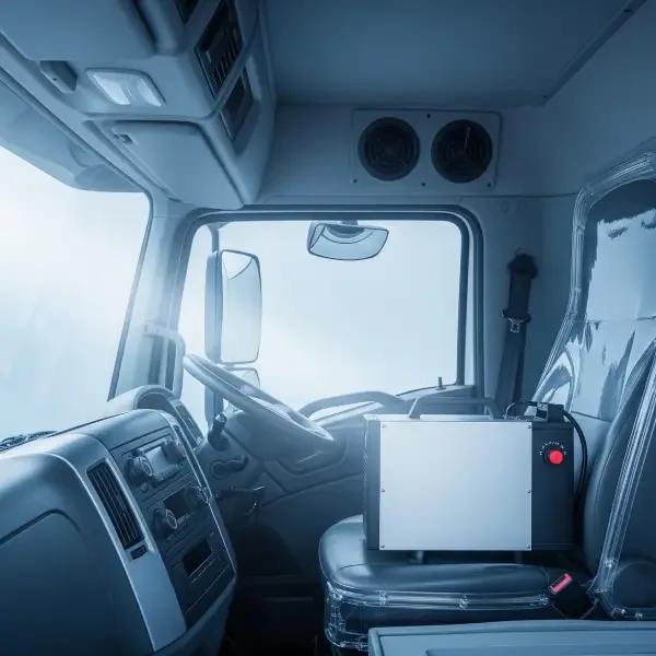 Vorbereitete LKW-Kabine für eine ergänzende Ozonbehandlung